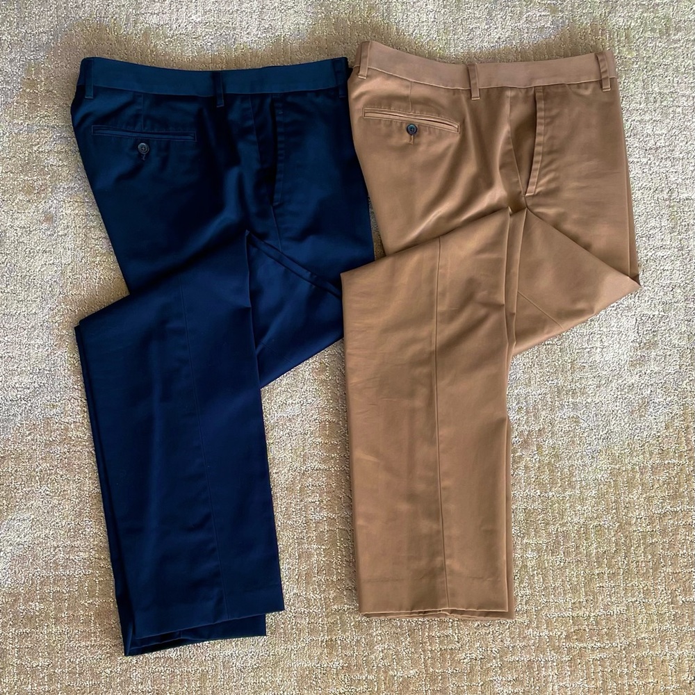 Bundle of two Bonobos “Weekday Warrior” dress pants, khaki & blue, 35” x 36”